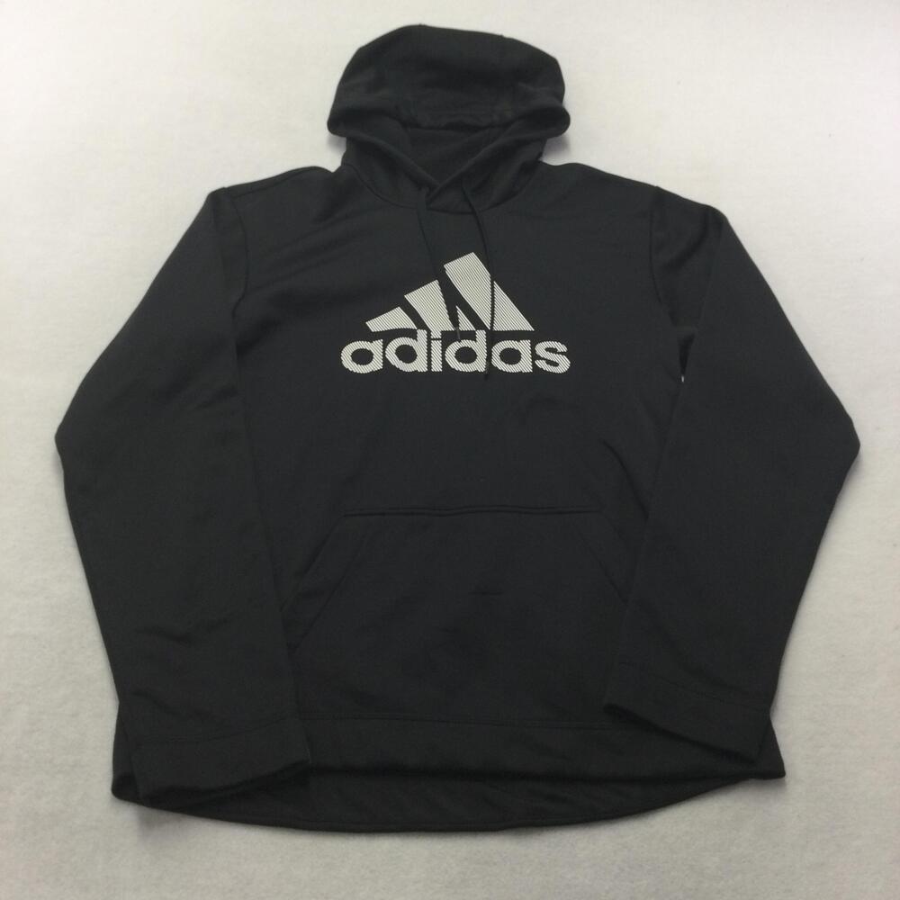 Adidas Hoodie Mens Medium Black Fleece Pullover Sweatshirt Kangaroo Pocket Logo